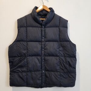 Lands' End Puffer Vest Mens XL 46-48 Black Goose Down Filled Quilted Padded Snap